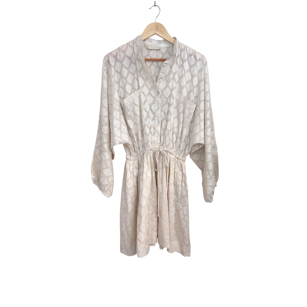 Vita Grace Cream Textured Diamond Jacquard Button Front Mini Dress NSF Large